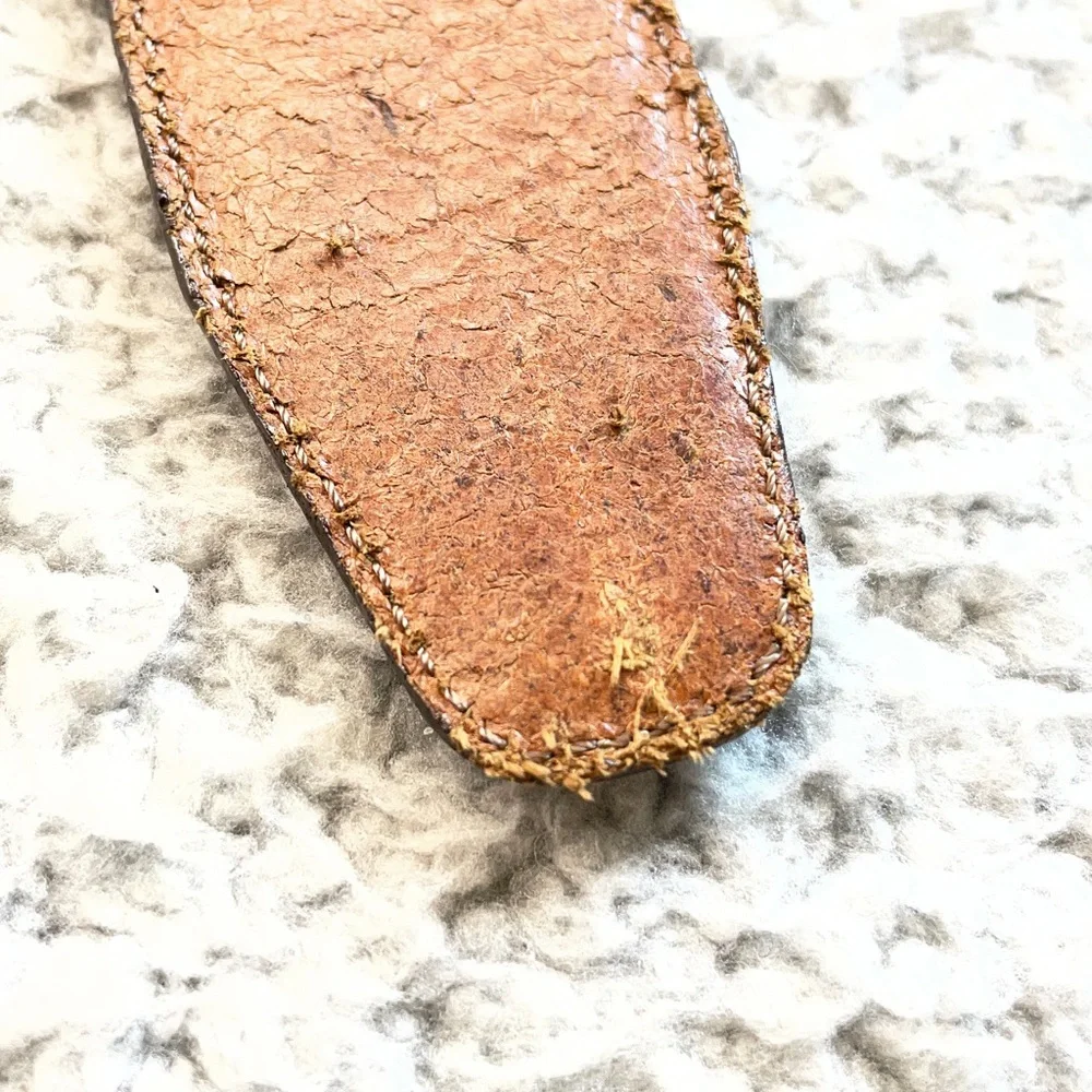 VTG Brighton Leather Belt Size M Brown Gold Buckle USA Made Chunky Double Keeper